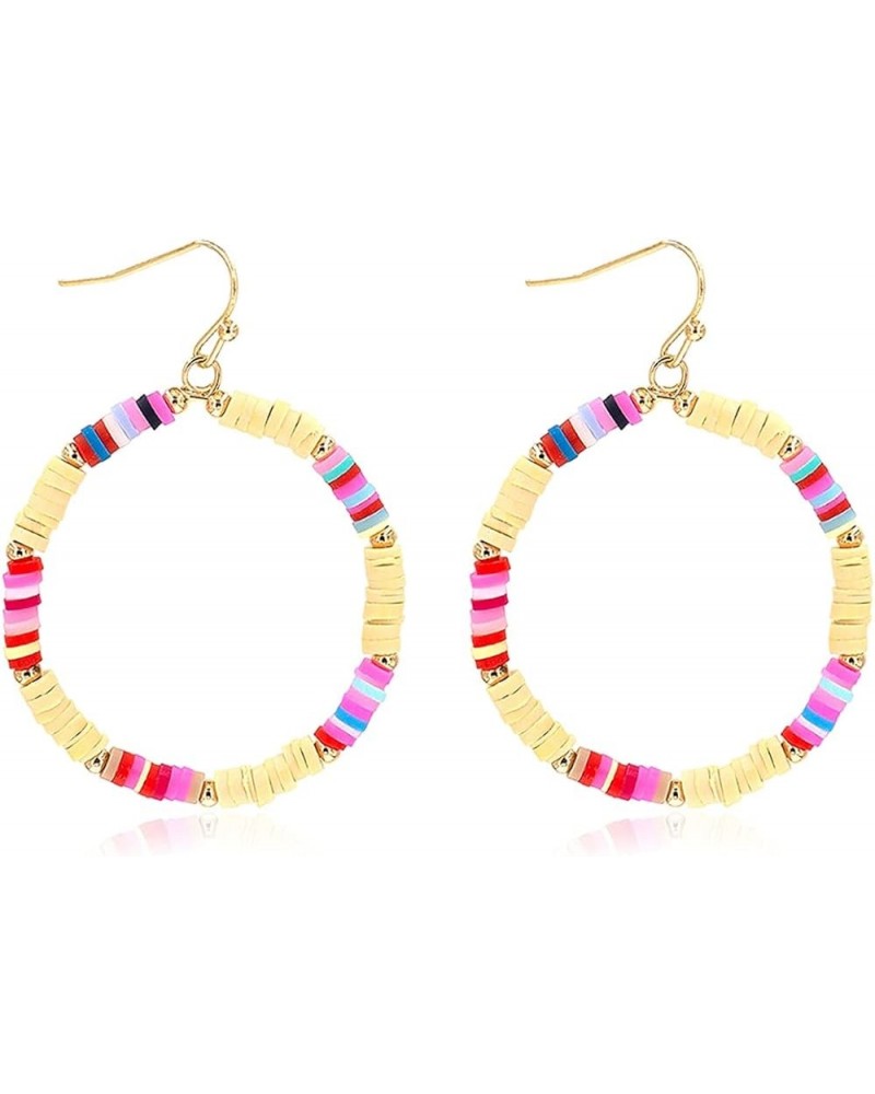 Bohemian Beaded Statement Earrings - Lightweight Sparkly Crystal Geometric Round Dangle Drop, Multi Color Rainbow Circle Hoop...