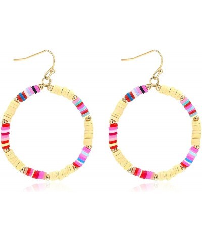 Bohemian Beaded Statement Earrings - Lightweight Sparkly Crystal Geometric Round Dangle Drop, Multi Color Rainbow Circle Hoop...