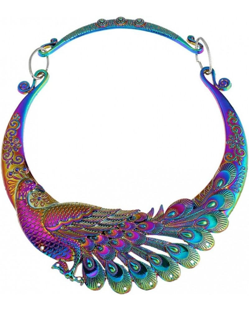 Women Vintage Indian Jewelry Carved Peacock Dragon Design Chunky Collar Choker Necklace Colorful peacock $9.34 Necklaces