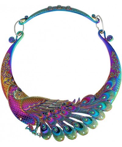 Women Vintage Indian Jewelry Carved Peacock Dragon Design Chunky Collar Choker Necklace Colorful peacock $9.34 Necklaces