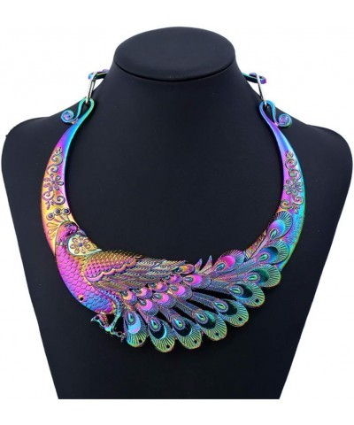 Women Vintage Indian Jewelry Carved Peacock Dragon Design Chunky Collar Choker Necklace Colorful peacock $9.34 Necklaces