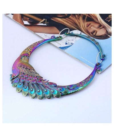 Women Vintage Indian Jewelry Carved Peacock Dragon Design Chunky Collar Choker Necklace Colorful peacock $9.34 Necklaces