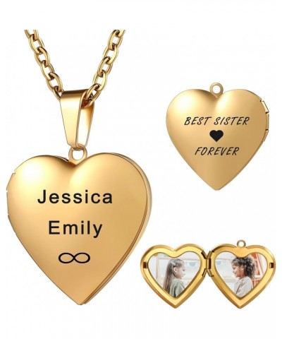 Heart Locket Necklace that Holds Pictures Personalized Lockets Picture Necklace for Mom Grandmother Custom Photo Text Engrave...