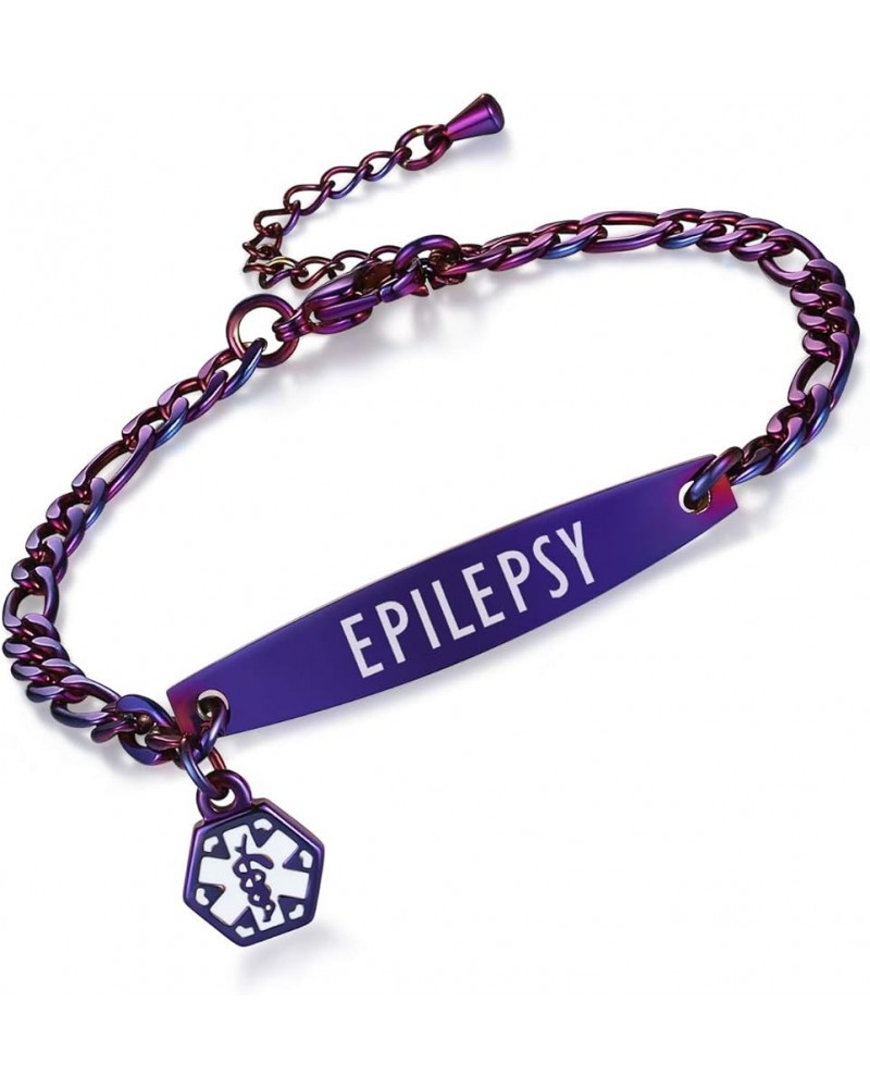 Fashion small Figaro medical alert bracelet for women adjustable 6.5-8 inch Purple epilepsy $14.56 Bracelets