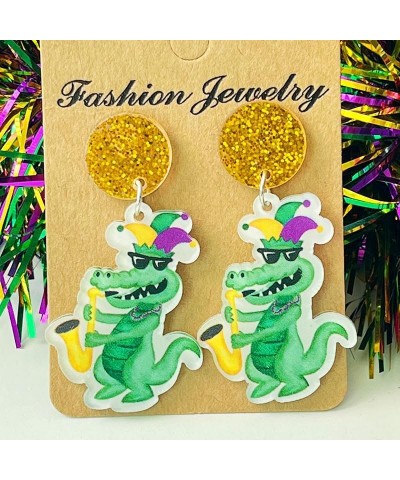 Colorful Mardi Gras Resin Champagne Acrylic Crown Earrings Dainty Animal Lobster Hat Star Dinosaur Gnome Feather Mask Shape E...