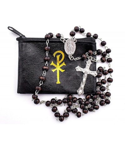 Catholic 6mm Beads Rosary with Vinyl Rosary Case Wood $11.15 Necklaces