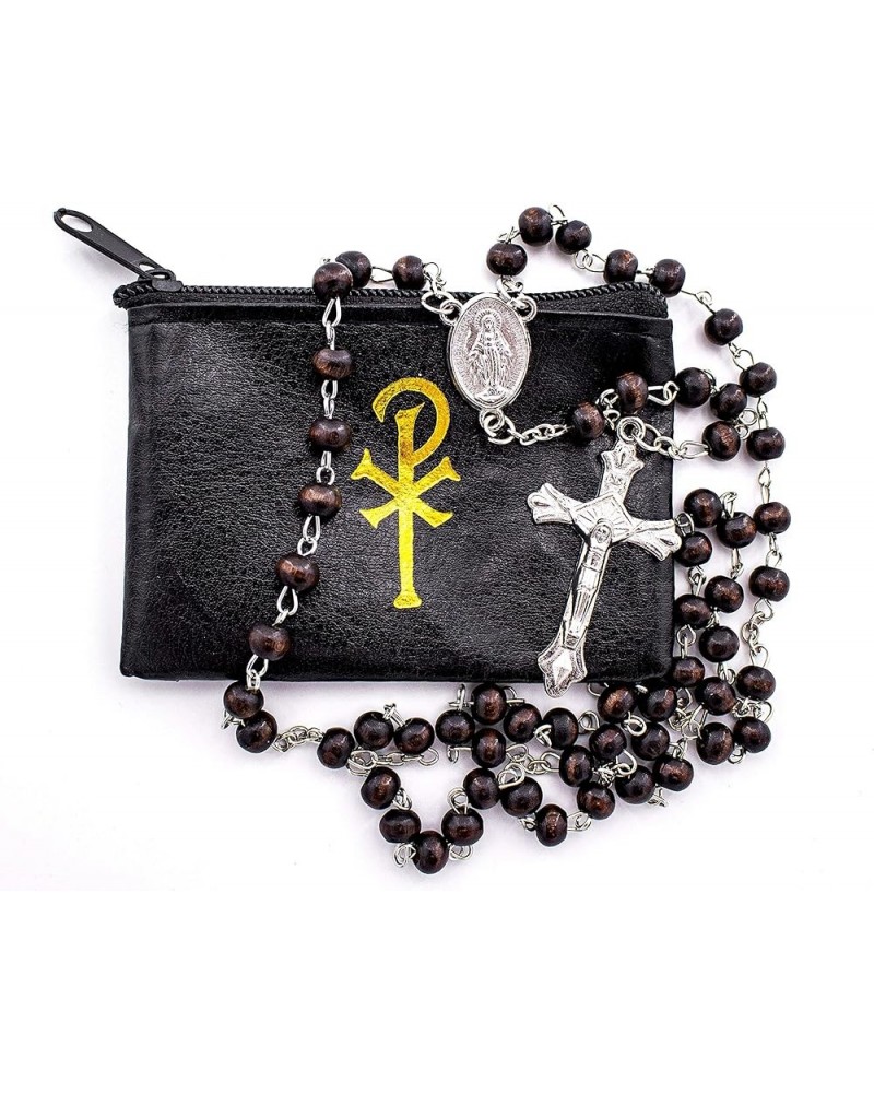 Catholic 6mm Beads Rosary with Vinyl Rosary Case Wood $11.15 Necklaces