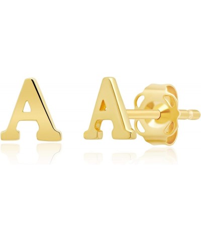 14k Yellow Gold Small Script Initial Letter Stud Earrings for Women | 5mm 14k Gold Stud Earrings for Women | A-Z Alphabet Ear...