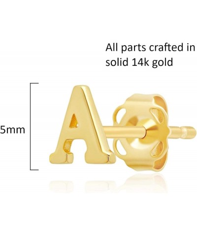 14k Yellow Gold Small Script Initial Letter Stud Earrings for Women | 5mm 14k Gold Stud Earrings for Women | A-Z Alphabet Ear...