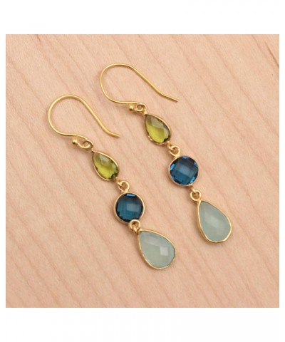 Designer Multi Gemstone Earring | Gold Plated Hook Dangle Drop Earrings | Handmade Bezel Set Pair | Fashion Jewelry Gift For ...