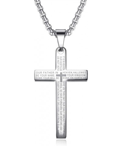 22+2 Inch Cross Necklace Bible Verse Stainless Steel Large Pendant Necklace for Boys Men Women Small-Silver $9.00 Necklaces