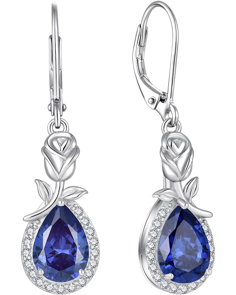 Birthstone Dangle Earrings for Women 925 Sterling Silver Rose Flower Drop Leverback Earrings Jewelry 12-tanzanite-Dec $30.00 ...