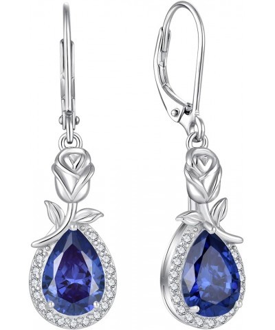 Birthstone Dangle Earrings for Women 925 Sterling Silver Rose Flower Drop Leverback Earrings Jewelry 12-tanzanite-Dec $30.00 ...