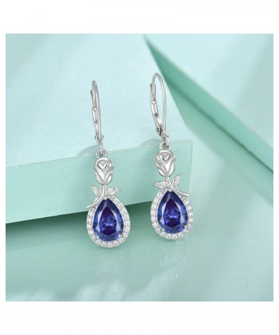 Birthstone Dangle Earrings for Women 925 Sterling Silver Rose Flower Drop Leverback Earrings Jewelry 12-tanzanite-Dec $30.00 ...