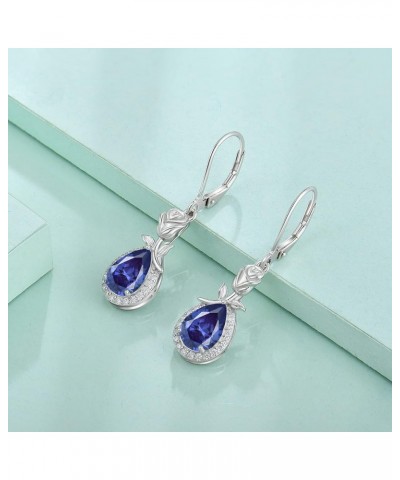 Birthstone Dangle Earrings for Women 925 Sterling Silver Rose Flower Drop Leverback Earrings Jewelry 12-tanzanite-Dec $30.00 ...