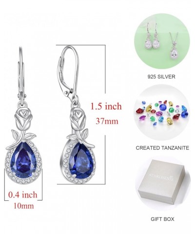 Birthstone Dangle Earrings for Women 925 Sterling Silver Rose Flower Drop Leverback Earrings Jewelry 12-tanzanite-Dec $30.00 ...