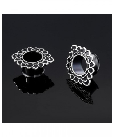 2PCS 2g to 13/16 Inch Ear Plug Gauges Black Plugs Tunnel Double Flare Lotus Gauges Earrings 2g Gauges 0g 00g 7/16 inch 1/2 9/...