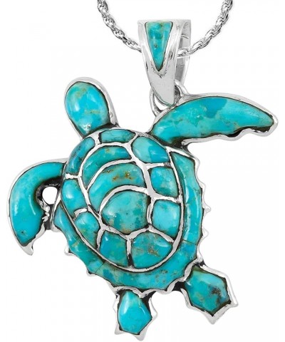 Turtle Pendant Necklace 925 Sterling Silver Genuine Gemstones & 20" Chain Turquoise $33.30 Necklaces