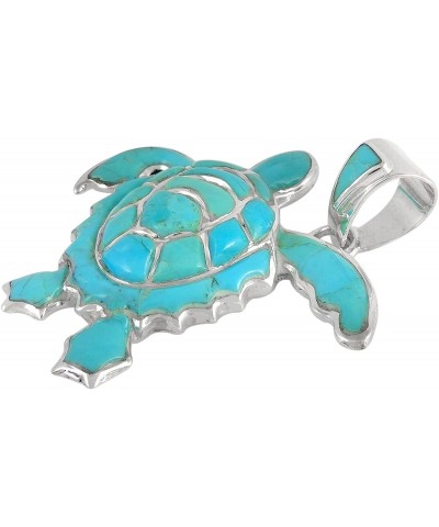 Turtle Pendant Necklace 925 Sterling Silver Genuine Gemstones & 20" Chain Turquoise $33.30 Necklaces