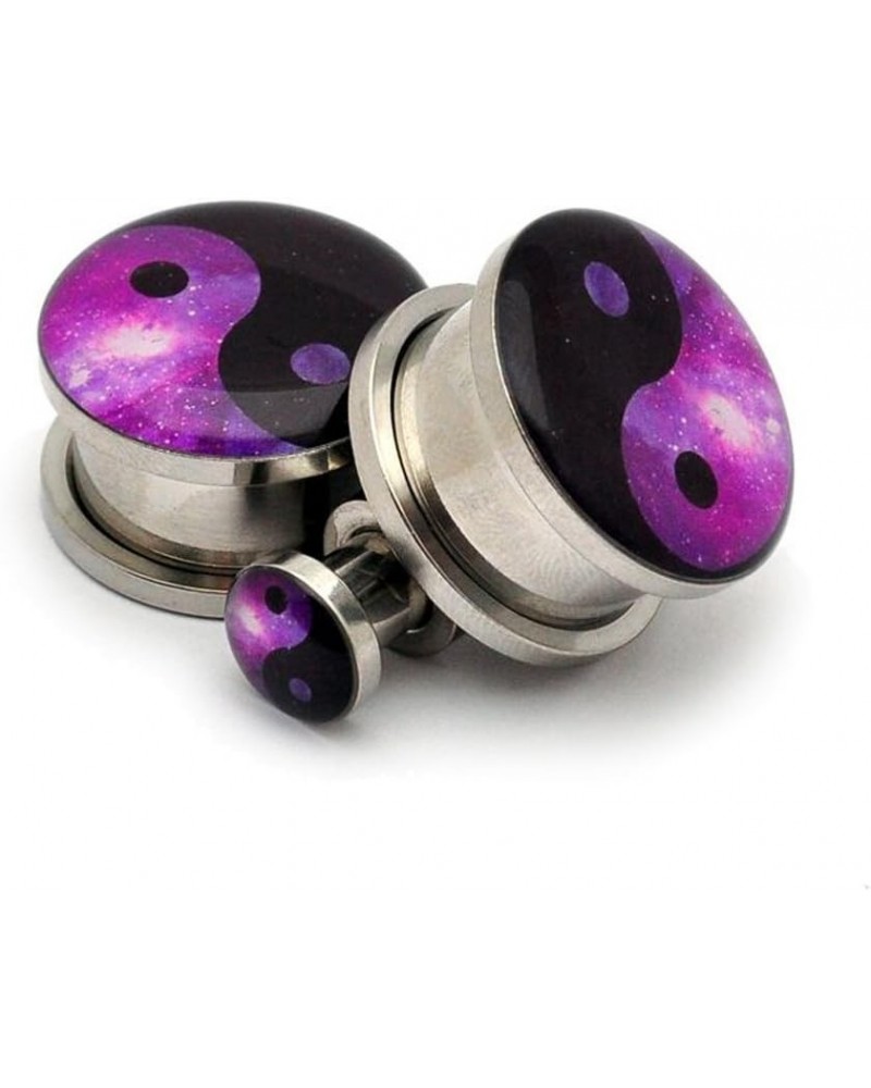 Screw on Plugs - Galaxy Yin Yang Picture Plugs - Sold As a Pair 1/2" (12mm) $8.85 Body Jewelry