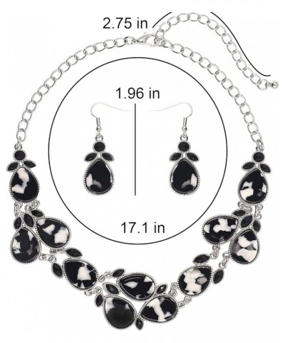 Shiny Resin Collar Necklace with Earrings white&black-bk $11.01 Necklaces