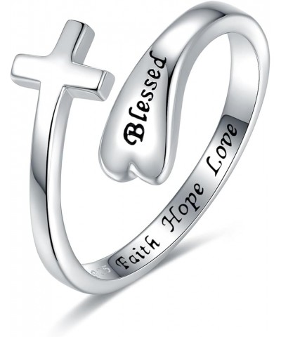 Sterling Silver Cross Ring for Women - Christian Blessed Faith Hope Love Inspirational Encouragement Jewelry,Statement Wrap F...