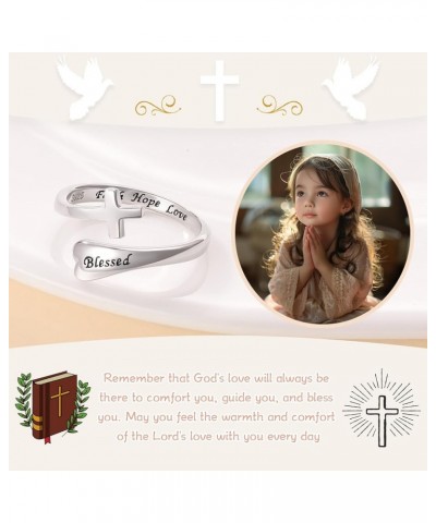 Sterling Silver Cross Ring for Women - Christian Blessed Faith Hope Love Inspirational Encouragement Jewelry,Statement Wrap F...