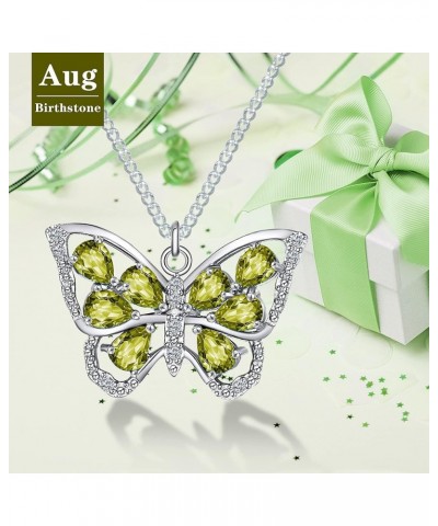 S925 Sterling Silver Butterfly Birthstone Pendant Necklace for Women with Premium Cubic Zirconia Jewelry for Mother's Day Val...