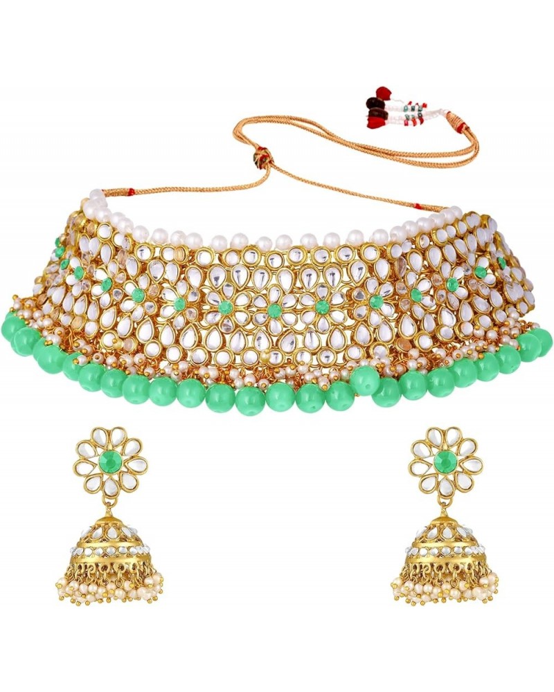 Wedding Party Wear Kundan Faux Pearl Choker Necklace Earring Traditional Jewelry Set For Women Mint $16.77 Jewelry Sets