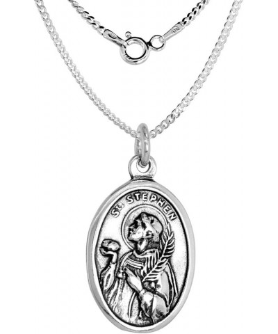 Sterling Silver St Stephen Medal Necklace Oxidized finish Oval 1.8mm Chain 24-inch $21.73 Necklaces