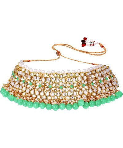 Wedding Party Wear Kundan Faux Pearl Choker Necklace Earring Traditional Jewelry Set For Women Mint $16.77 Jewelry Sets