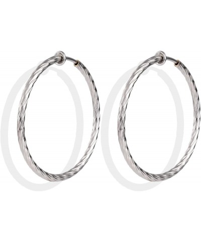 Clip On Hoop Earrings For Women Girls No Piercing Earrrings Spring Hoops for Non-Pierced Ears Grey Tone 4CM/1.57" 5CM/1.96" 6...