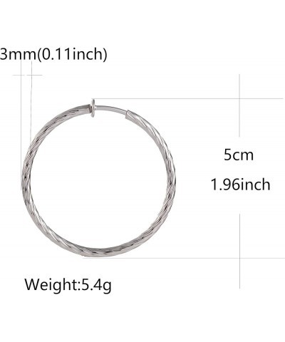 Clip On Hoop Earrings For Women Girls No Piercing Earrrings Spring Hoops for Non-Pierced Ears Grey Tone 4CM/1.57" 5CM/1.96" 6...