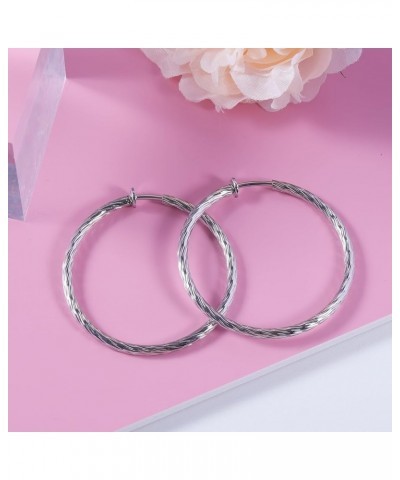 Clip On Hoop Earrings For Women Girls No Piercing Earrrings Spring Hoops for Non-Pierced Ears Grey Tone 4CM/1.57" 5CM/1.96" 6...