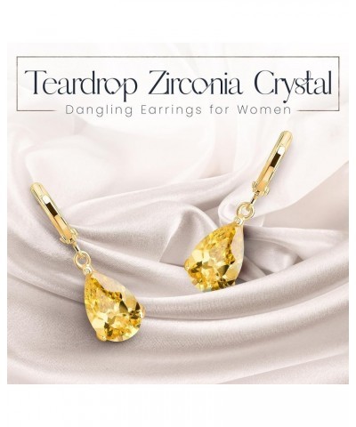 Crystal line Azuria Dange Women Teardrop Earrings with Box 18K Gold Plated Zirconia Crystals Teardrops Jewelry for Women Yell...