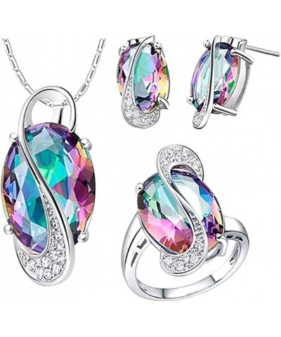 Jewelry Sets for Women, Fashion Rainbow Faux Topaz Pendant Necklace Earrings Ring Jewelry Set - Multicolor US 6 $6.37 Jewelry...