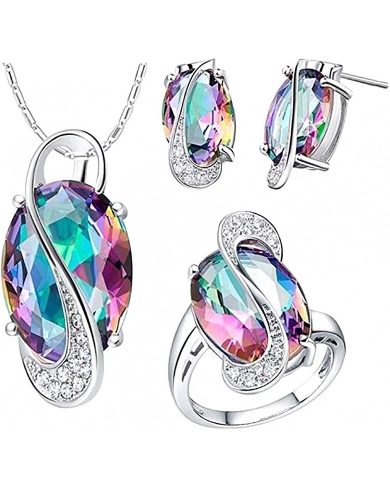 Jewelry Sets for Women, Fashion Rainbow Faux Topaz Pendant Necklace Earrings Ring Jewelry Set - Multicolor US 6 $6.37 Jewelry...