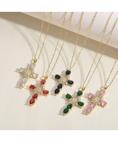 18K Gold Cross Necklace for Women, Virgin Mary Zirconia Micro Cross Pendant Blue $10.12 Necklaces