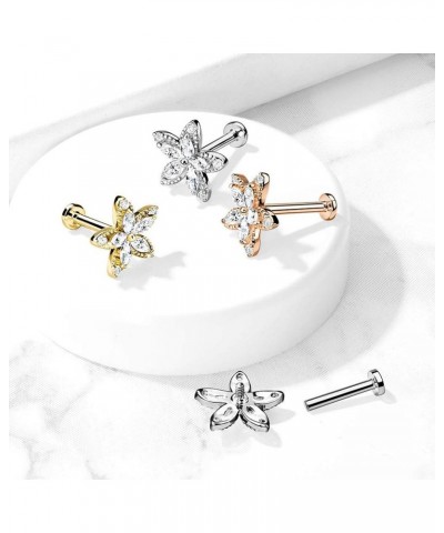 16 Gauge Marquise CZ Flower Top Internally Threaded Flat Back Studs for Labret, Monroe, Cartilage, and More 316L Surgical Ste...