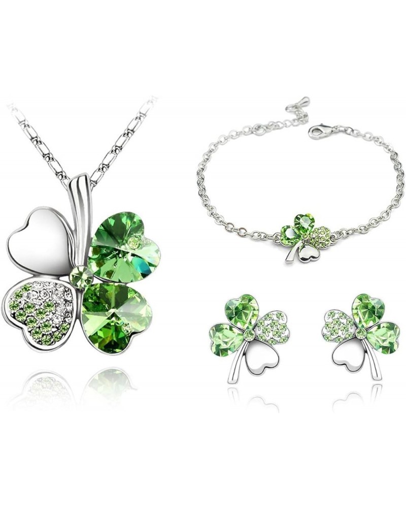 Fashion Austrian Crystal Lucky Four Leaf Clover Necklace, Bracelet, or Earrings Necklace, Earrings & Bracelet (Emeraid Green)...