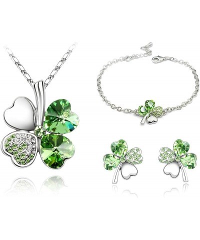 Fashion Austrian Crystal Lucky Four Leaf Clover Necklace, Bracelet, or Earrings Necklace, Earrings & Bracelet (Emeraid Green)...