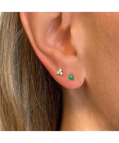 Silver 3 Leaf Clover Flower Earrings Cz Turquoise 18k Gold Plated Triangle Triple Three Stone Stud Earrings Green Cz $10.61 E...