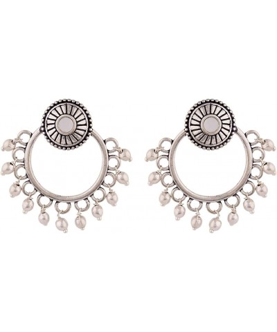 Women's Brass Oxidized Plating Round Shape Hoop Earrings, Suitable For Work Wear (Silver) $10.03 Earrings