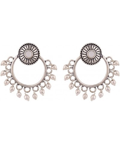 Women's Brass Oxidized Plating Round Shape Hoop Earrings, Suitable For Work Wear (Silver) $10.03 Earrings