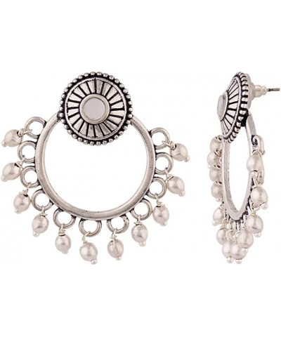 Women's Brass Oxidized Plating Round Shape Hoop Earrings, Suitable For Work Wear (Silver) $10.03 Earrings