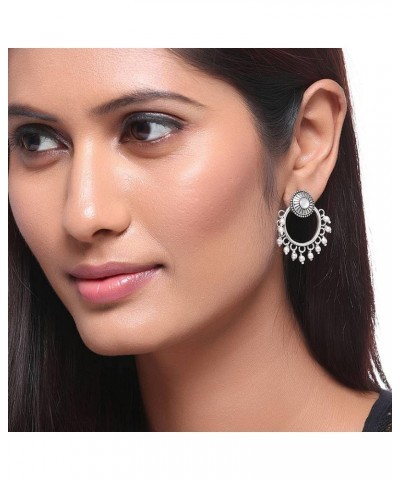 Women's Brass Oxidized Plating Round Shape Hoop Earrings, Suitable For Work Wear (Silver) $10.03 Earrings