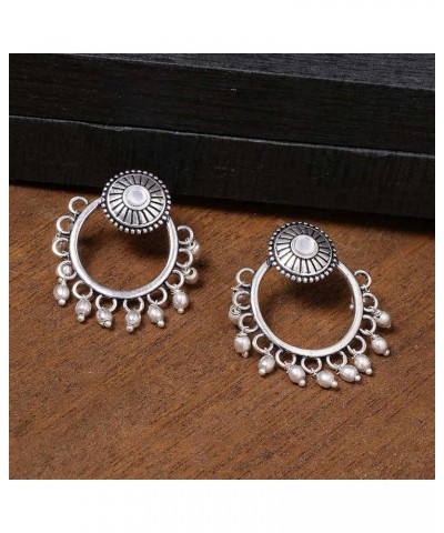 Women's Brass Oxidized Plating Round Shape Hoop Earrings, Suitable For Work Wear (Silver) $10.03 Earrings