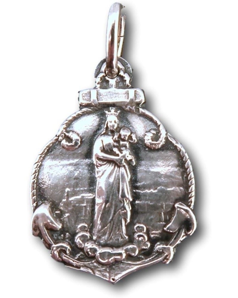 Sterling Silver Stella Maris - Virgin Mary Star of The Sea Medal - Antique Replica 18" SS fine chain $33.30 Necklaces