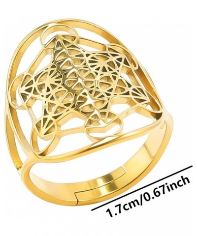 Metatron's Cube Ring Gold Chunky Rings for Women Stainless Steel Open Band Ring Adjustable Skeleton Carving Finger Ring Vinta...