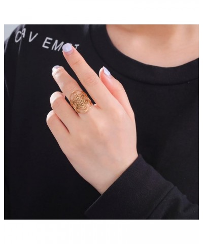 Metatron's Cube Ring Gold Chunky Rings for Women Stainless Steel Open Band Ring Adjustable Skeleton Carving Finger Ring Vinta...